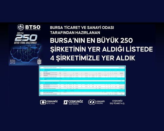 Bursa'nın En Büyükleri Arasında 4 Firmamızla Yer Aldık